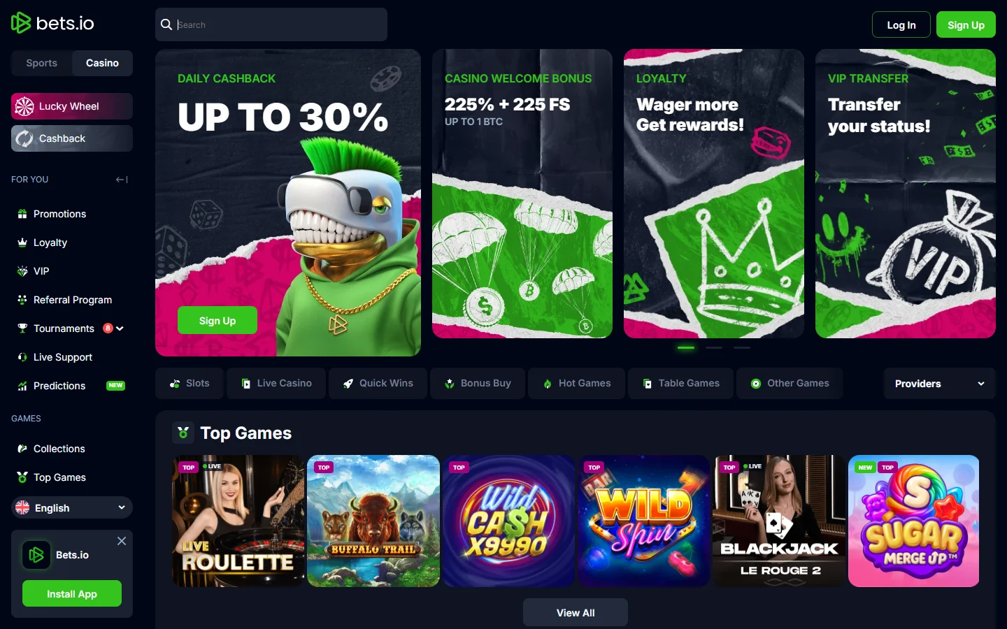 Bets.io homepage
