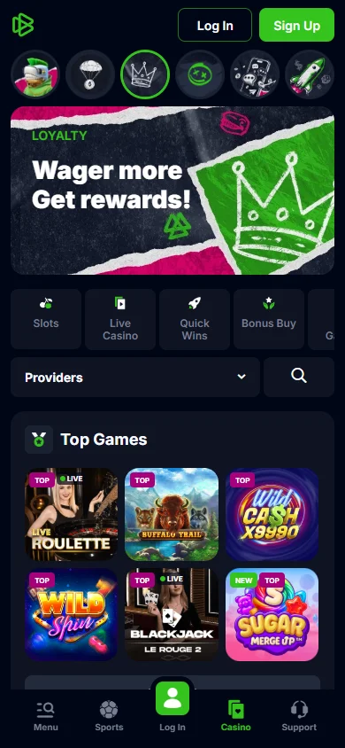 Bets.io mobile homepage on a phone screen
