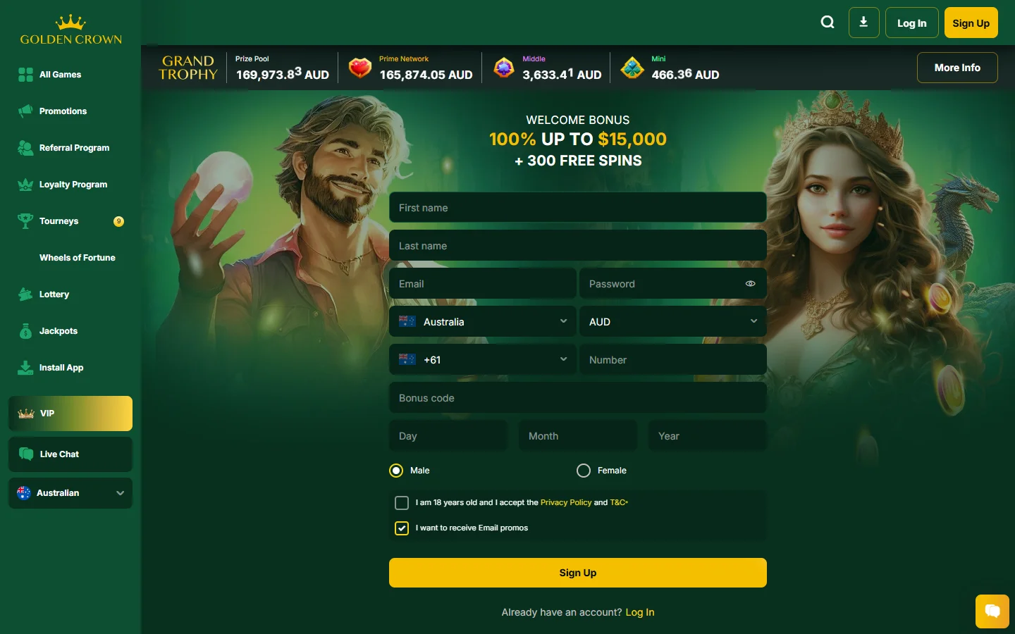 Golden Crown Casino homepage