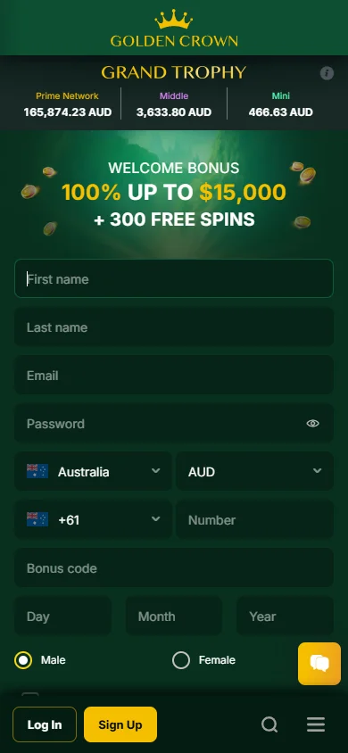 Golden Crown Casino mobile homepage on a phone screen