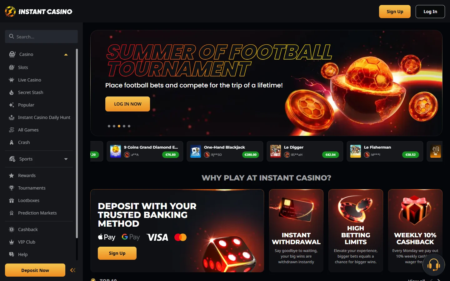 Instant Casino homepage