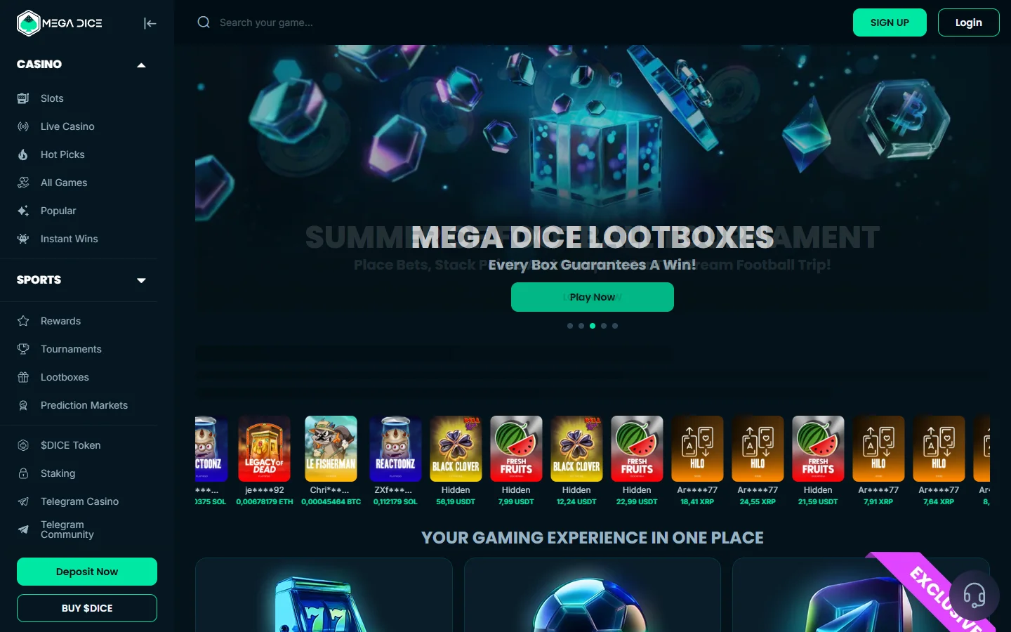 Mega Dice homepage
