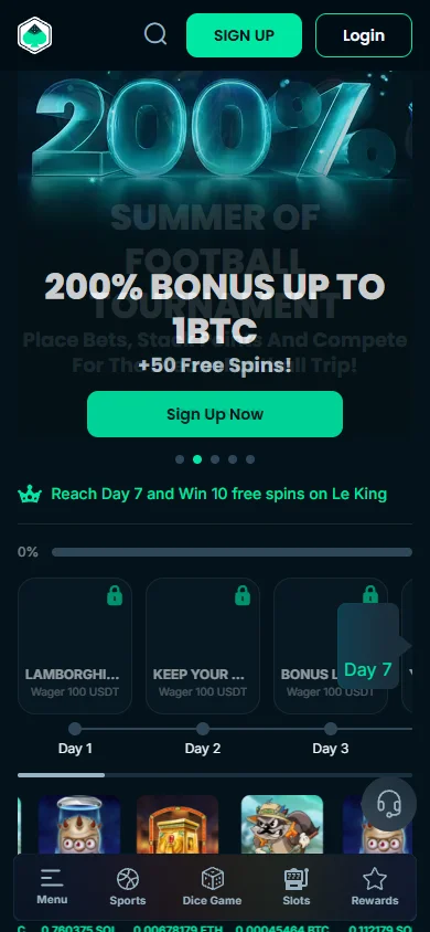 Mega Dice mobile homepage on a phone screen