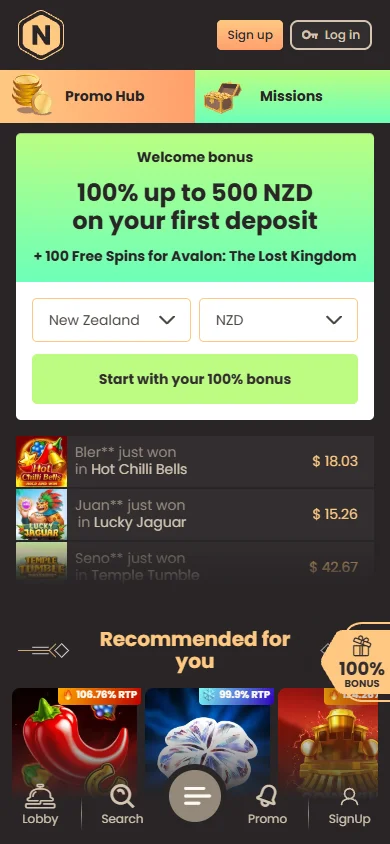 National Casino mobile homepage on a phone screen
