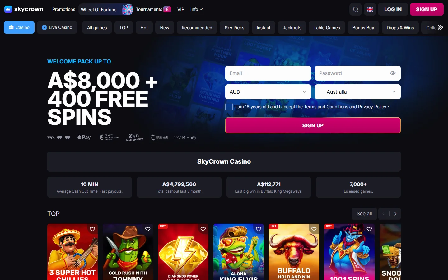 SkyCrown Casino homepage