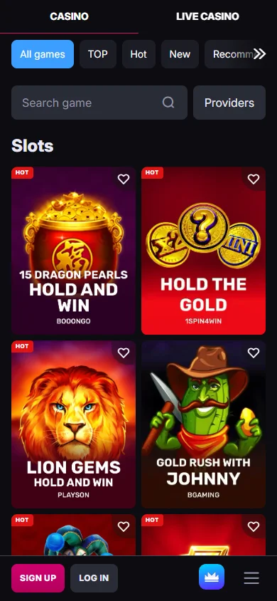 SkyCrown mobile games lobby showing hot pokies titles