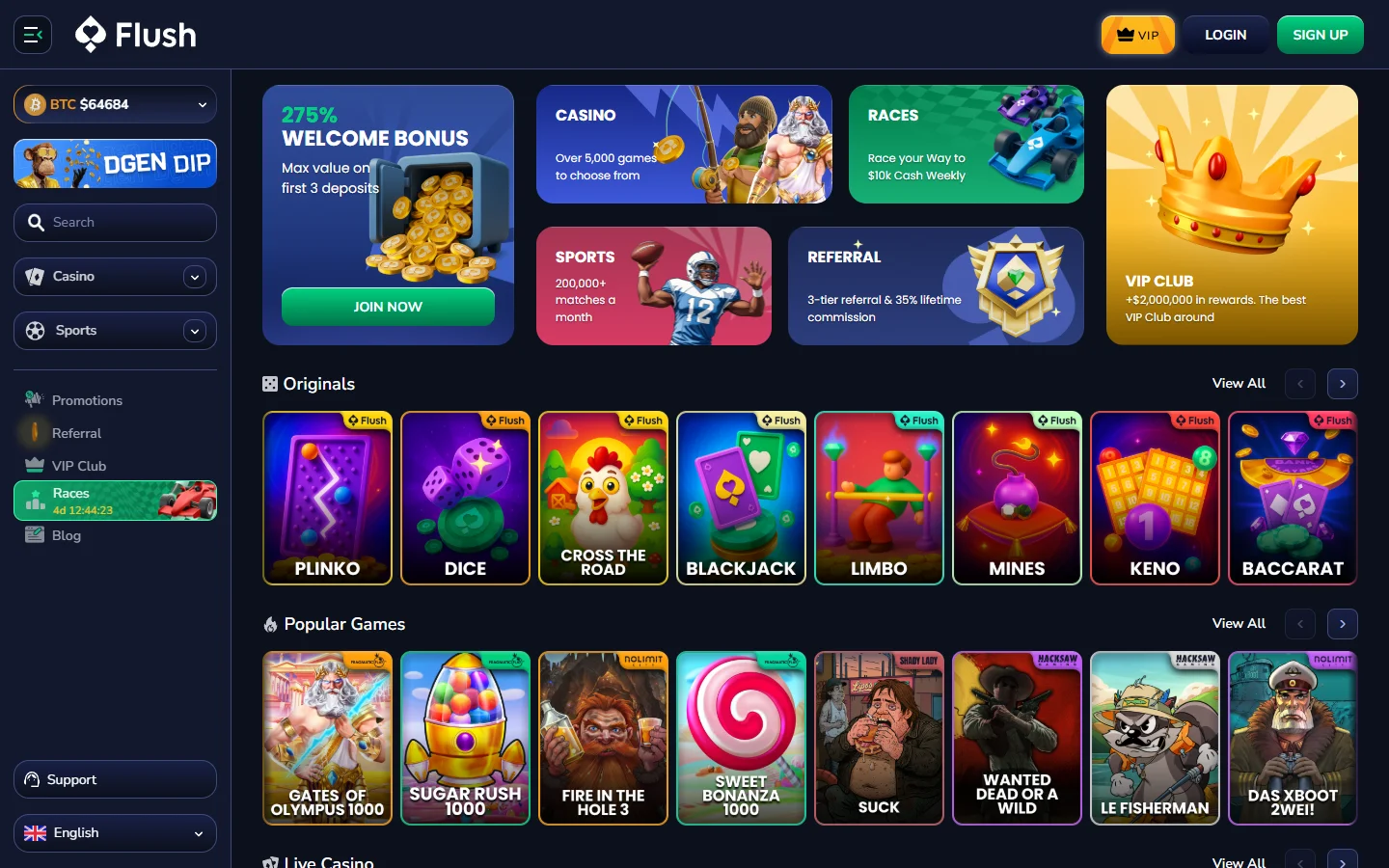 Instant withdrawal casino Australia pick Flush lobby