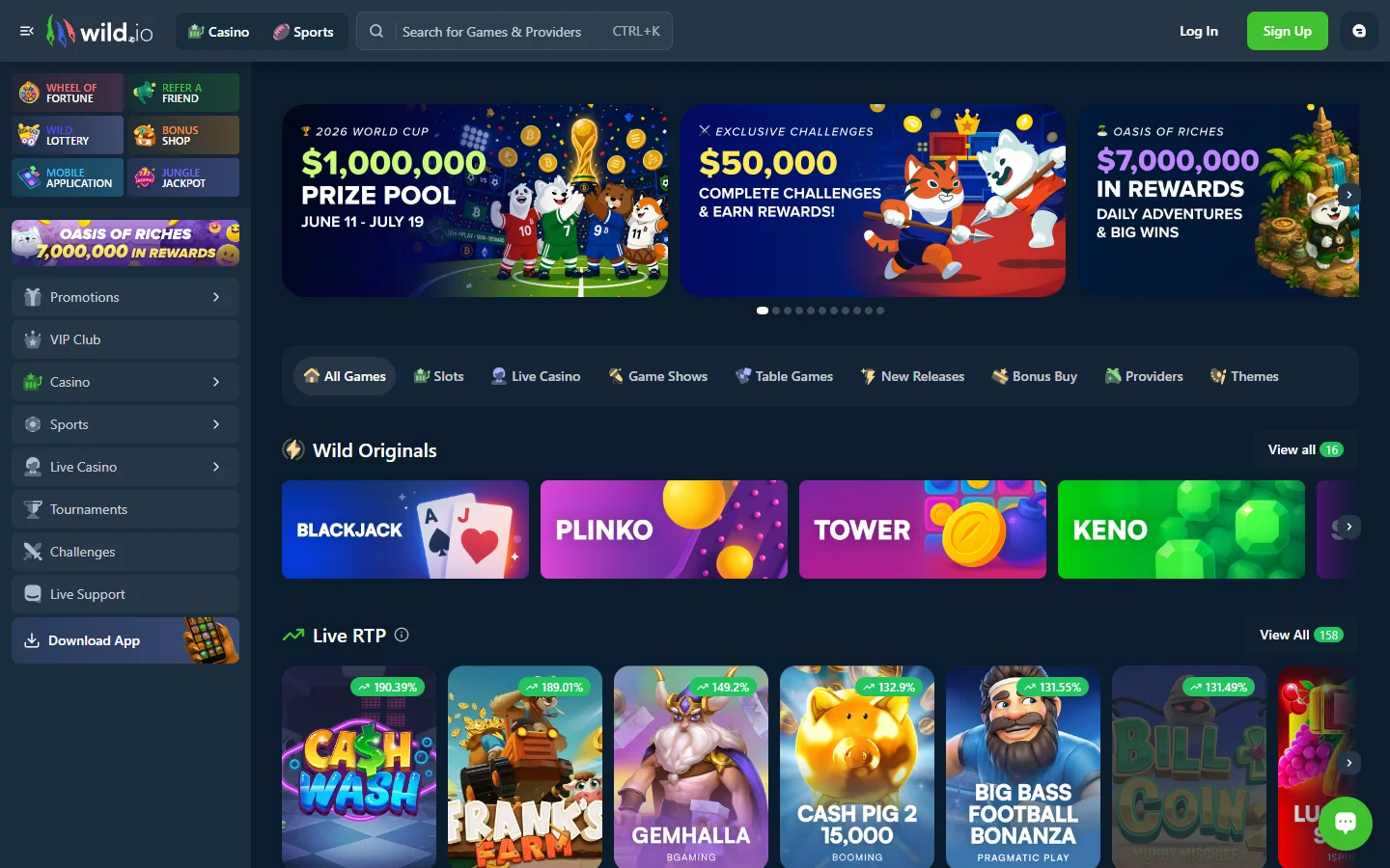 USDT casino Australia pick Wild.io games lobby